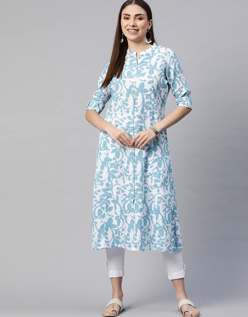 Stylish Blue Cotton Straight Kurti for Women - Comfortable & Trendy Ethnic Wear for Casual Outings & Festive Occasions