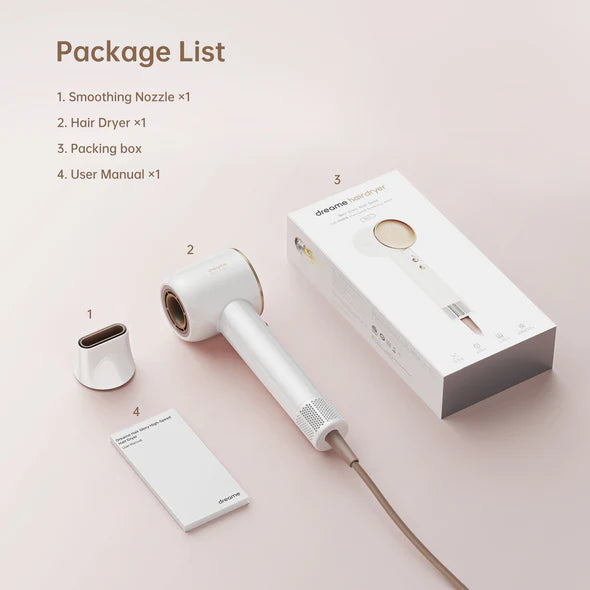 Dreame Glory Professional Hair Dryer - 1800W Fast Drying, Ionic Technology for Frizz-Free Shine, Lightweight & Quiet (White) - Perfect for Home, Salon & Travel Use