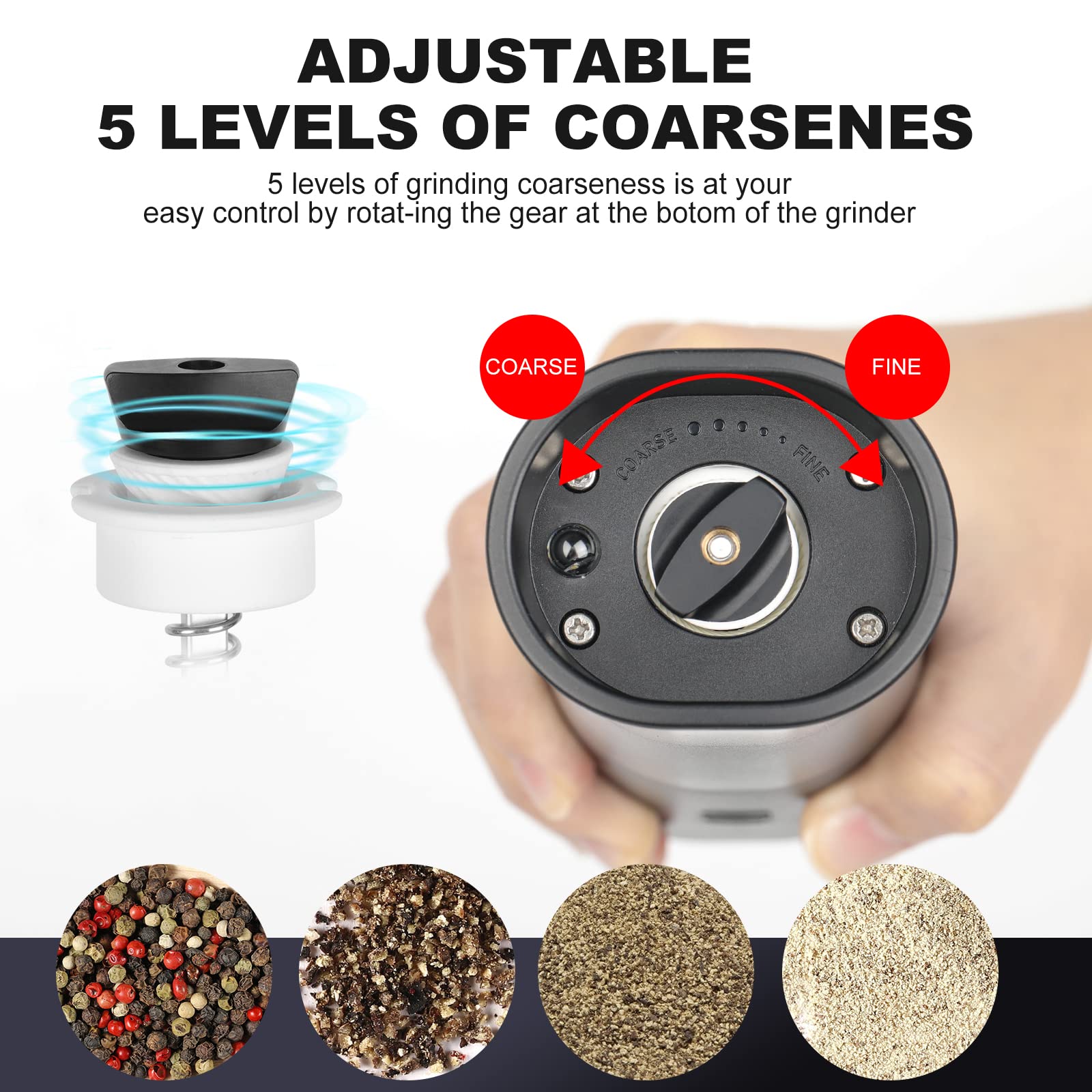 Premium Gravity Induction Electric Pepper & Salt Grinder Set - Automatic One-Hand Operation with LED Light, Adjustable Coarseness, Battery Powered - Perfect for Kitchen Use, Outdoor BBQ & Dining Table Seasoning