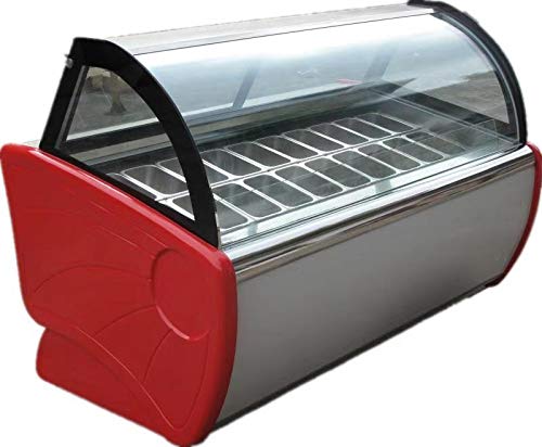 Kolice 18-Pan Commercial Gelato Display Freezer with Auto Defrost - Anti-Fog Glass, LED Lighting & Air Convection Cooling - Perfect for Ice Cream Shops, Bakeries, Cafes and Dessert Stores