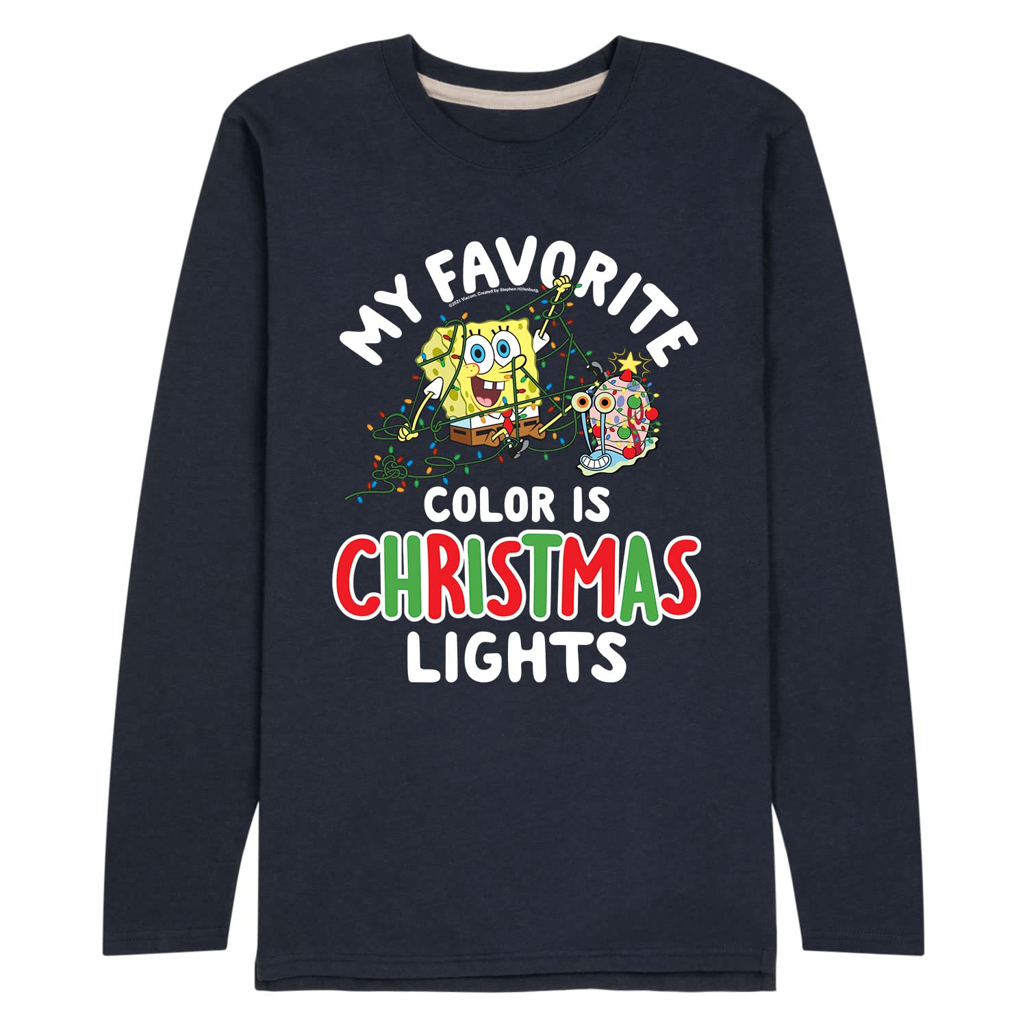 Spongebob Squarepants Christmas & Hanukkah Men's Long Sleeve Graphic T-Shirt - Funny Holiday Themed Shirt for Parties & Gifts - Hybrid Apparel Comfort Fit Tee