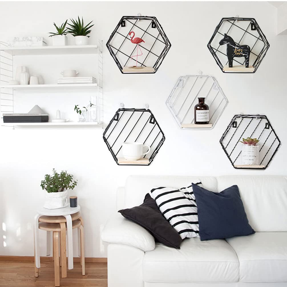 Hexagonal Mesh Wall Shelf - Cabilock Wall Mounted Display Holder & Storage Rack for Home Organization | Perfect for Bathroom, Bedroom, Kitchen & Office Decor
