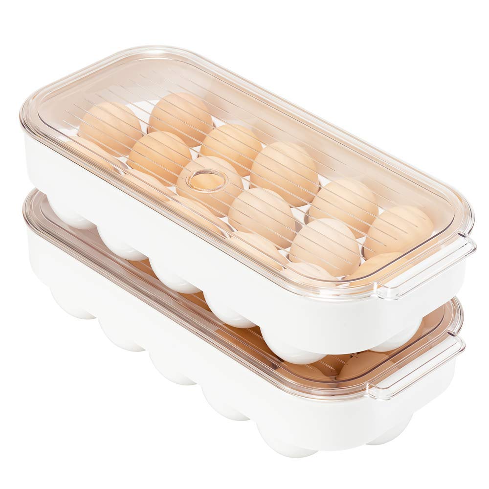 BlitzLabs Stackable Egg Holder Organizer with Lid - 2 Pack Refrigerator Egg Storage Container for Fridge, Portable Egg Case - Perfect for Kitchen, Camping & Travel