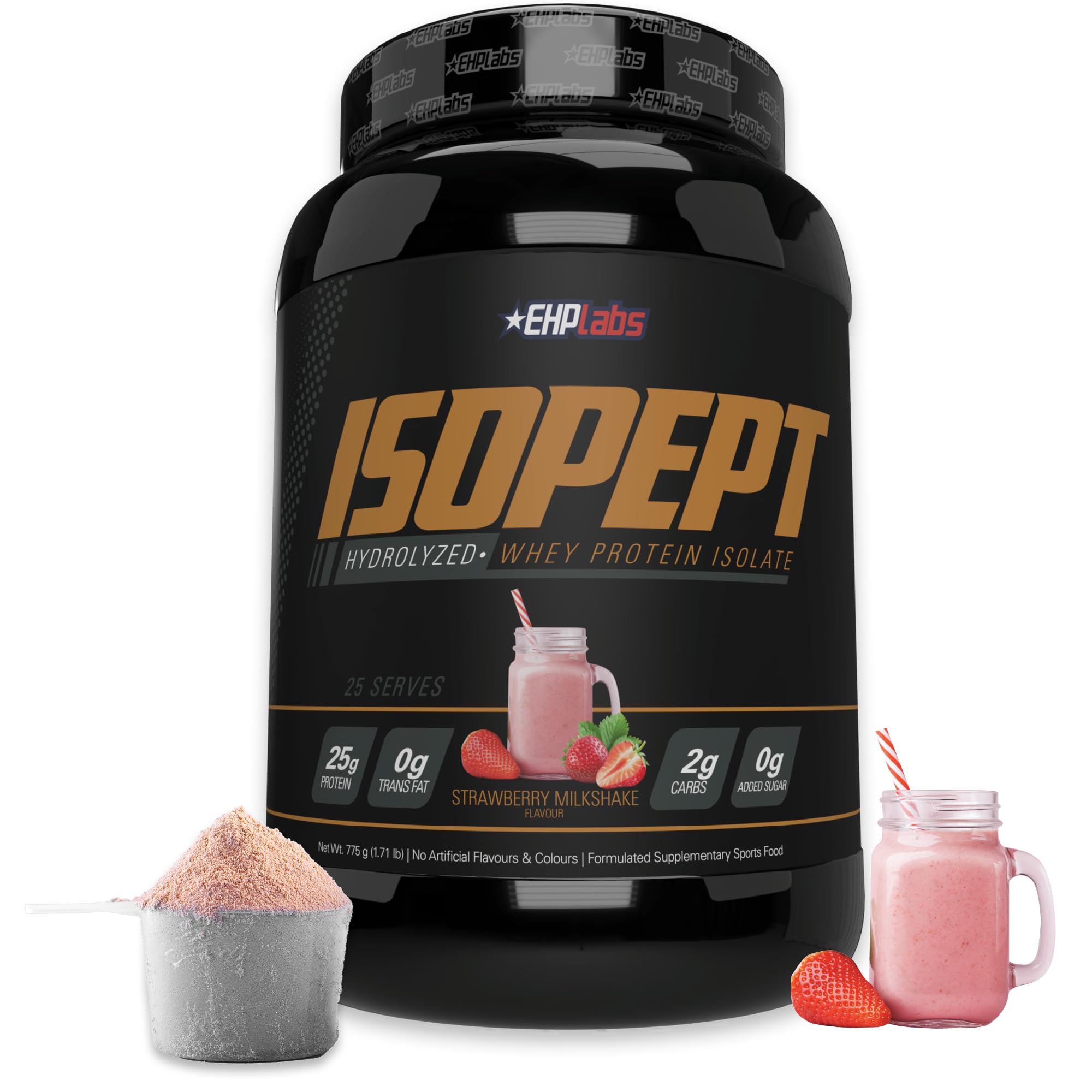 EHPlabs IsoPept Hydrolyzed Whey Protein Powder - 100% Whey Protein Isolate & Hydrolysate, 27g Protein per Serving, Non-GMO, Gluten Free, Fast Absorption, Easy Digestion, Strawberry Milkshake Flavor (27 Servings) - Perfect for Post-Workout Recovery, Muscle Building & Weight Management