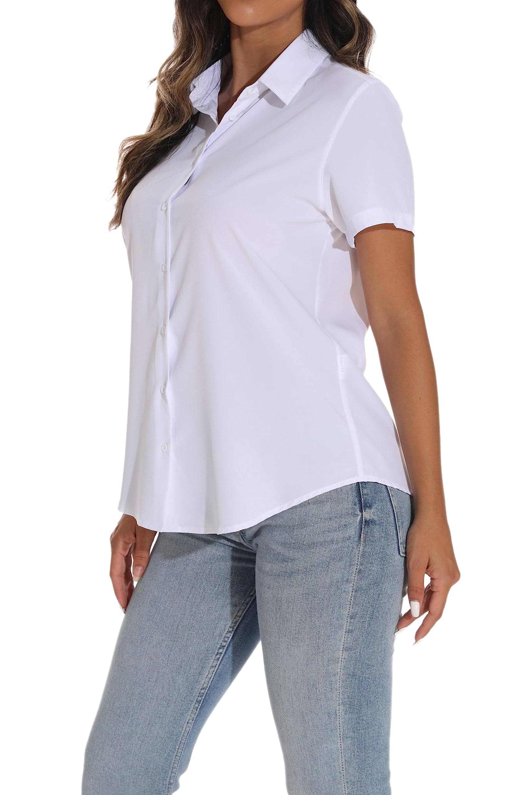 GUANYY Women's Short Sleeve Button Down Shirt - Casual & Dressy V-Neck Blouse for Business Work, Office Wear, and Everyday Outfits | Comfortable Collared Tops for Women