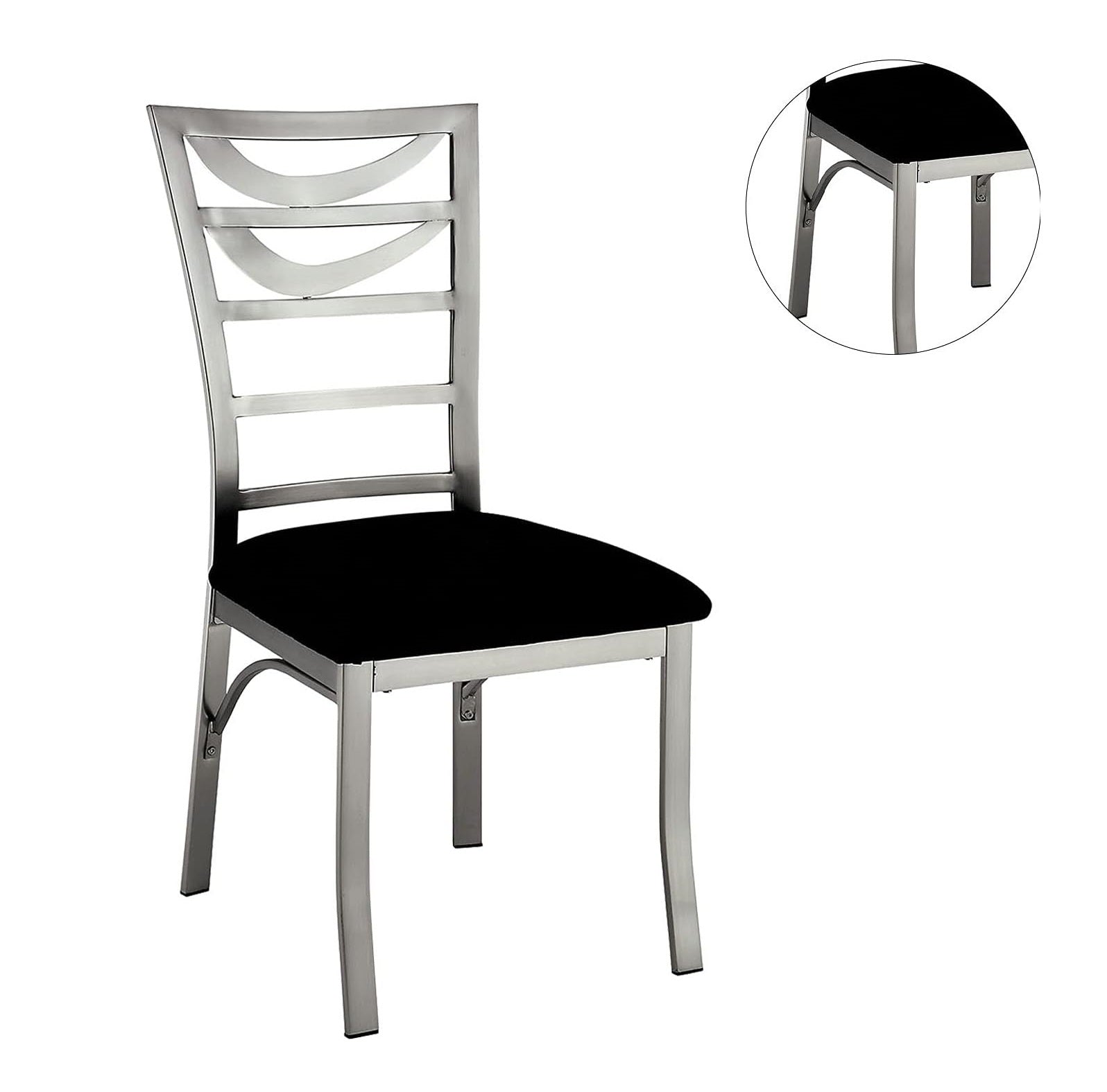 Modern Silver Metal 2-Piece Dining Chair Set with Black Microfiber Seat - Ladder Back Design with Satin Powder Coating - Perfect for Kitchen, Dining Room, and Breakfast Nook
