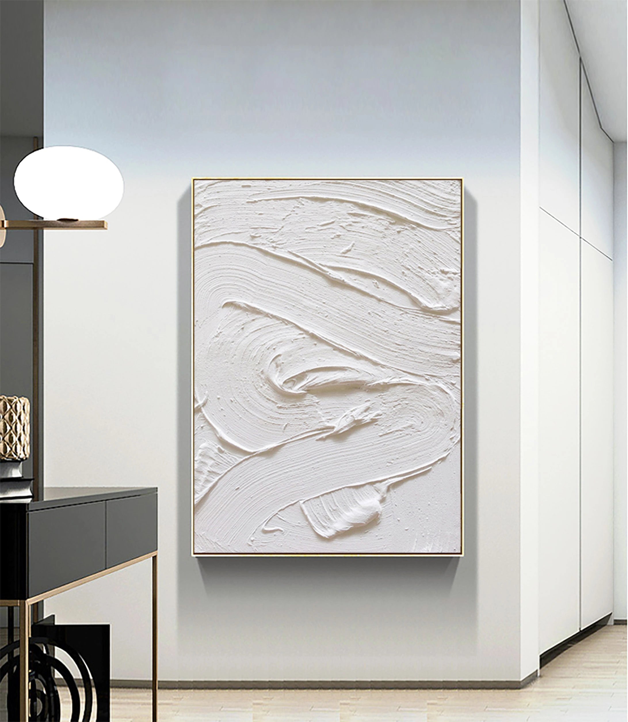 White Minimalist Textured Painting Canvas Wall Art - Modern Abstract Home Decor for Living Room, Bedroom & Office | High-Quality Stretched Canvas #MM005