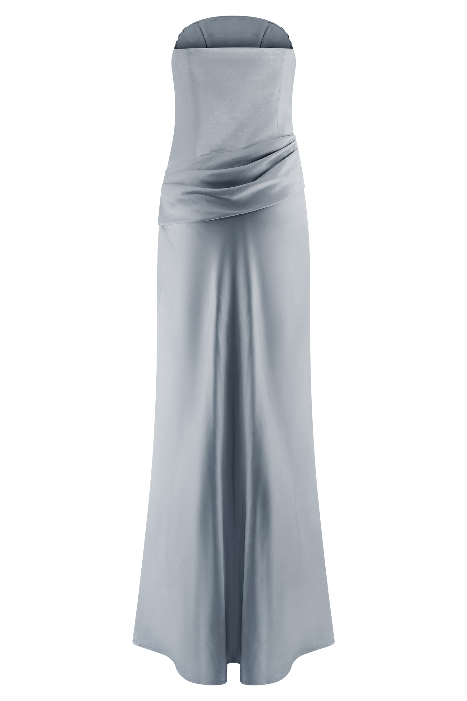 Elegant Strapless Satin Maxi Dress in Frosted Blue - Perfect for Weddings, Parties & Summer Vacations