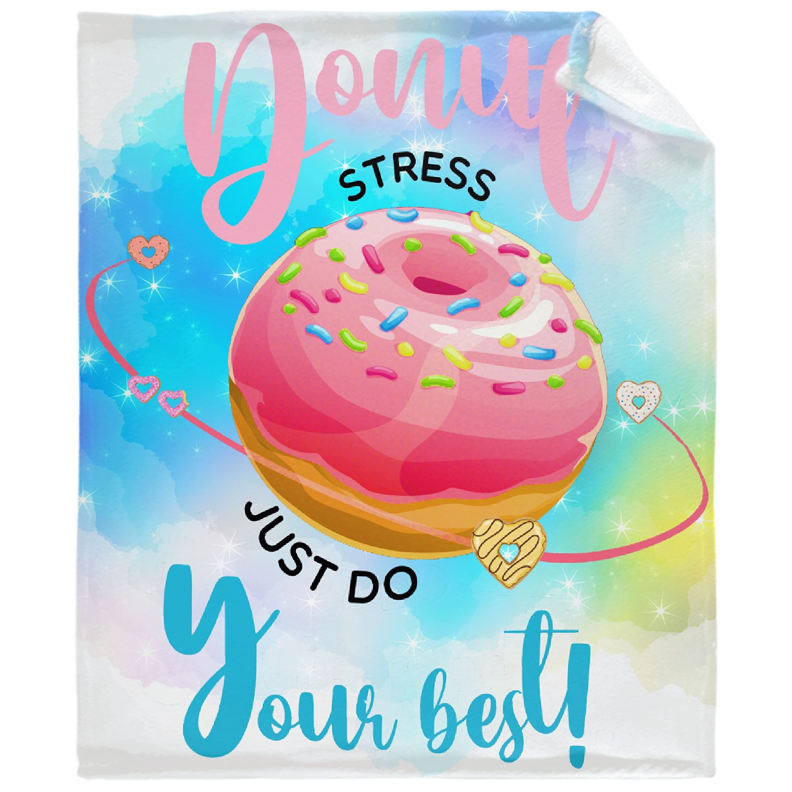 Funny Donut Stress Just Do Your Best Fleece Blanket - Soft Lightweight Warm Cozy Flannel Throw for Women, Adults & Kids - Perfect for Couch, Bed, Sofa (90
