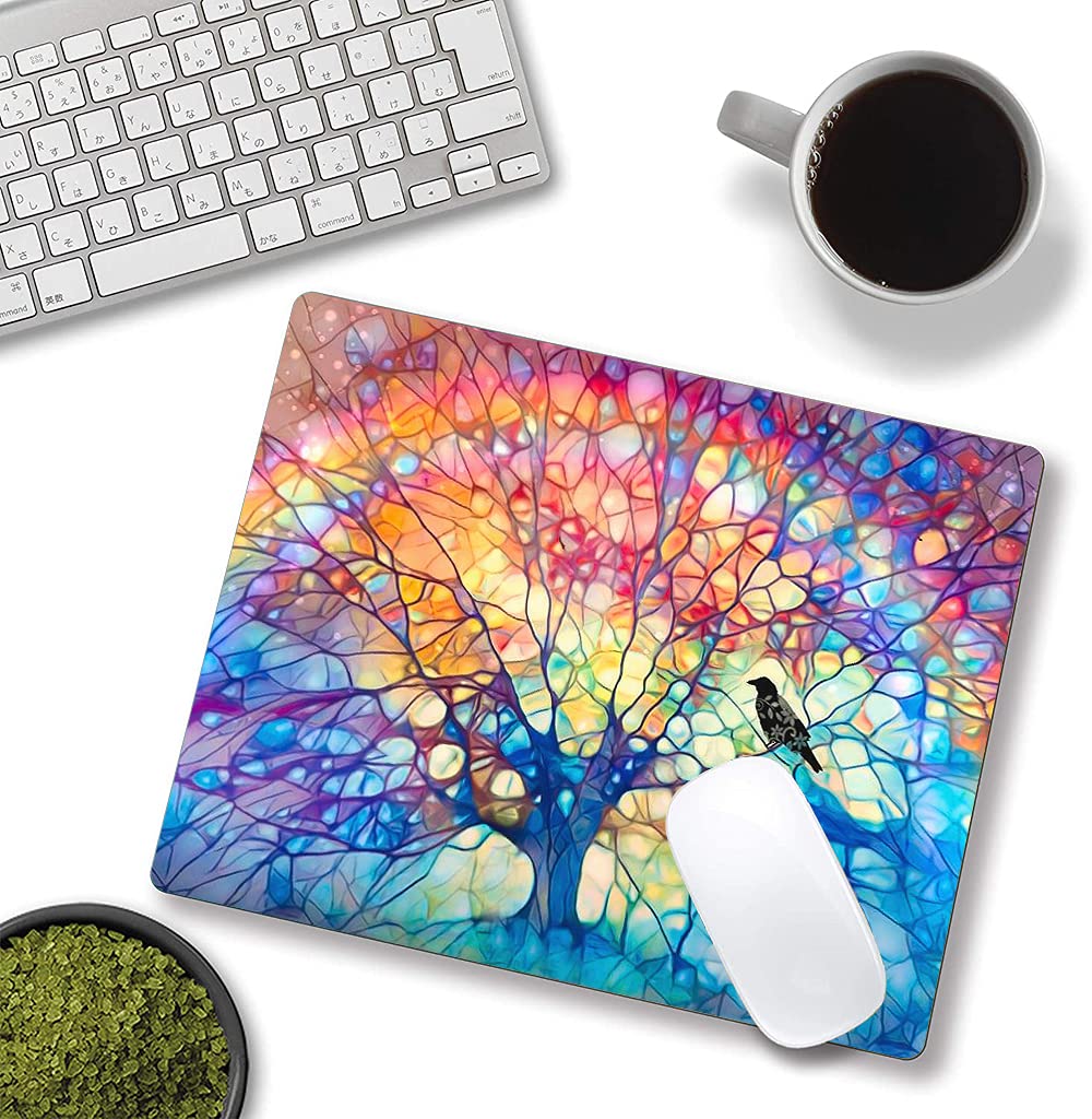 Tree of Life Mouse Pad - Non-Slip Rubber Base, Waterproof Square Mouse Mat for Office & Home Laptop Use - Cute Rainbow Design for Gaming, Work & Study (Hokafenle Brand)