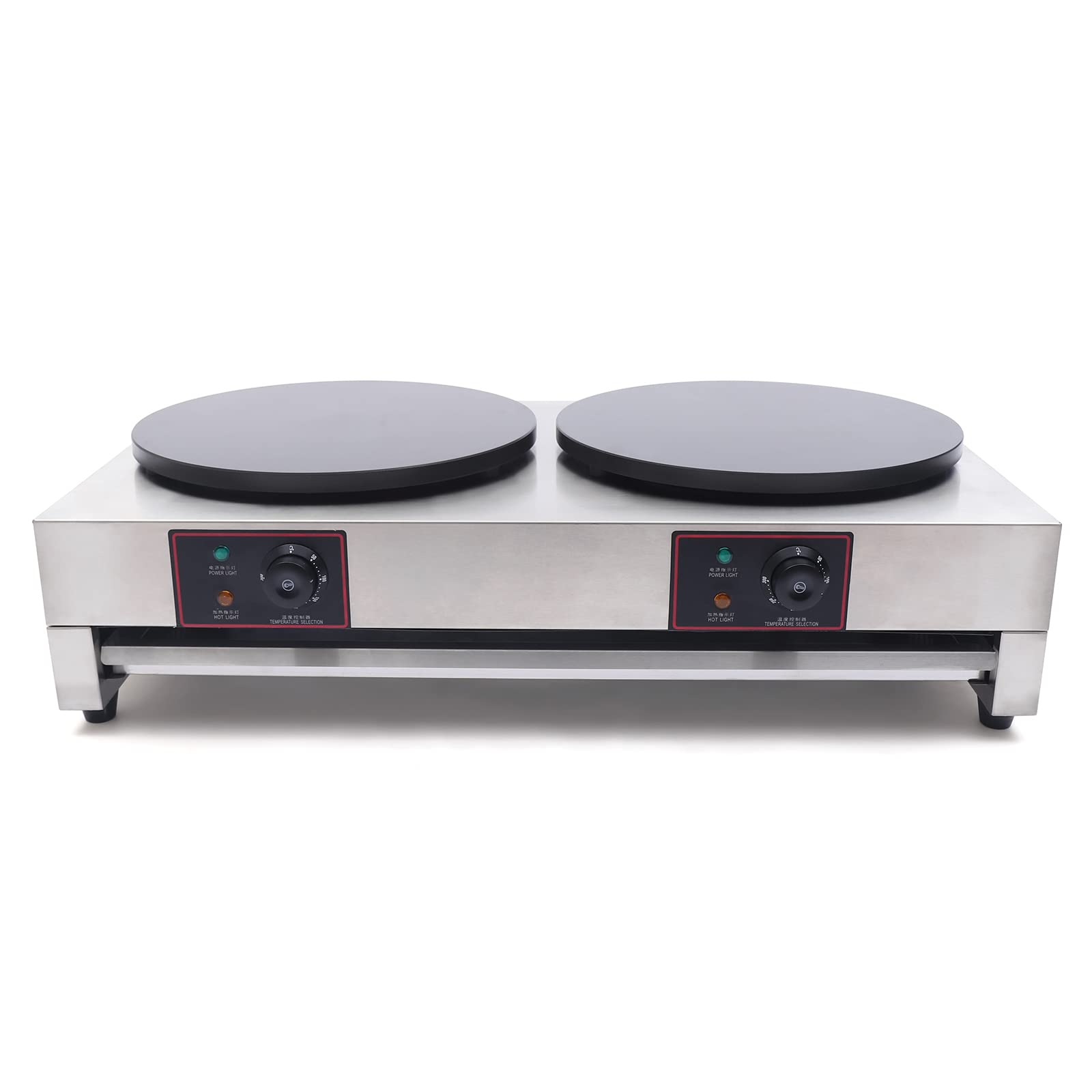 16 Inch Commercial Electric Crepe Maker - 2x1700W Double Head Crepe Griddle with 122°F-572°F Adjustable Temperature - Perfect for Blintzes, Pancakes & Crepes - Ideal for Restaurants, Cafes & Catering Events