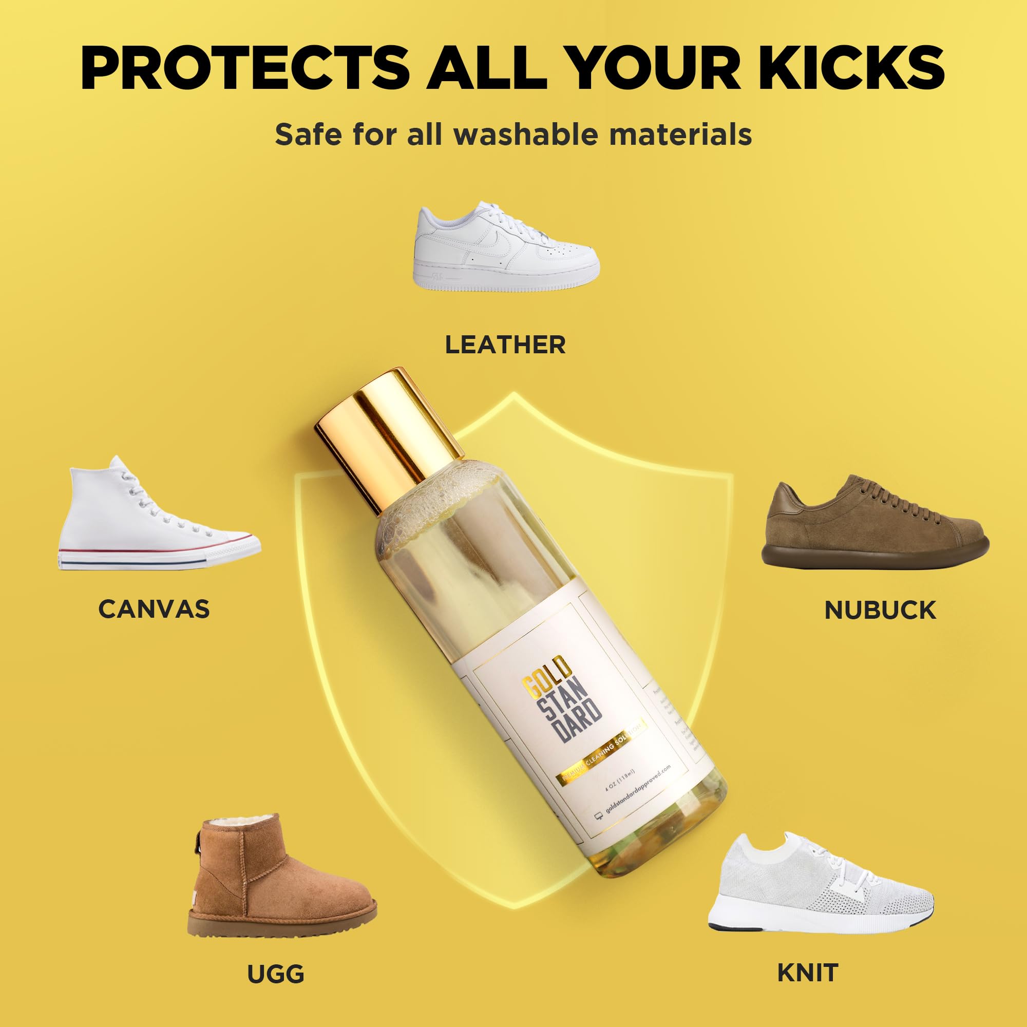 Gold Standard Shoe Cleaning Kit for Sneakers – 4 oz Shoe Cleaner Solution, Brush & Microfiber Towel – White Sneaker Cleaner Kit – Perfect for Cleaning White Shoes, Sneakers & Athletic Footwear at Home