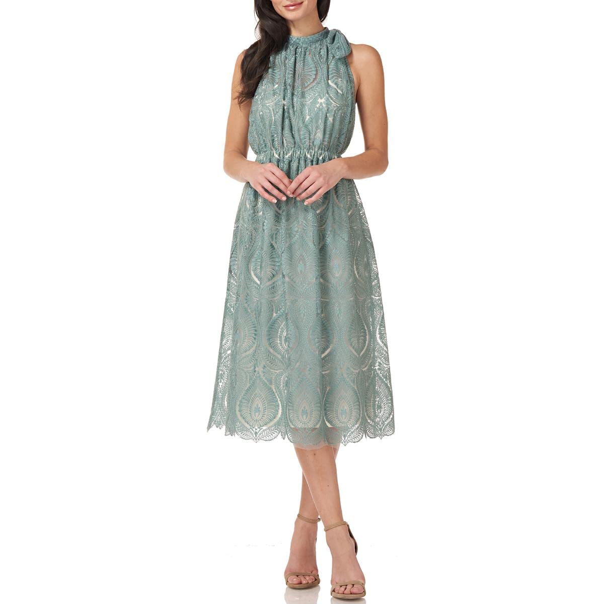 JS Collections Women's Embroidered Illusion Cocktail Party Dress - Elegant Sleeveless Bodycon Dress for Evening Events, Night Out, Wedding Guest & Special Occasions