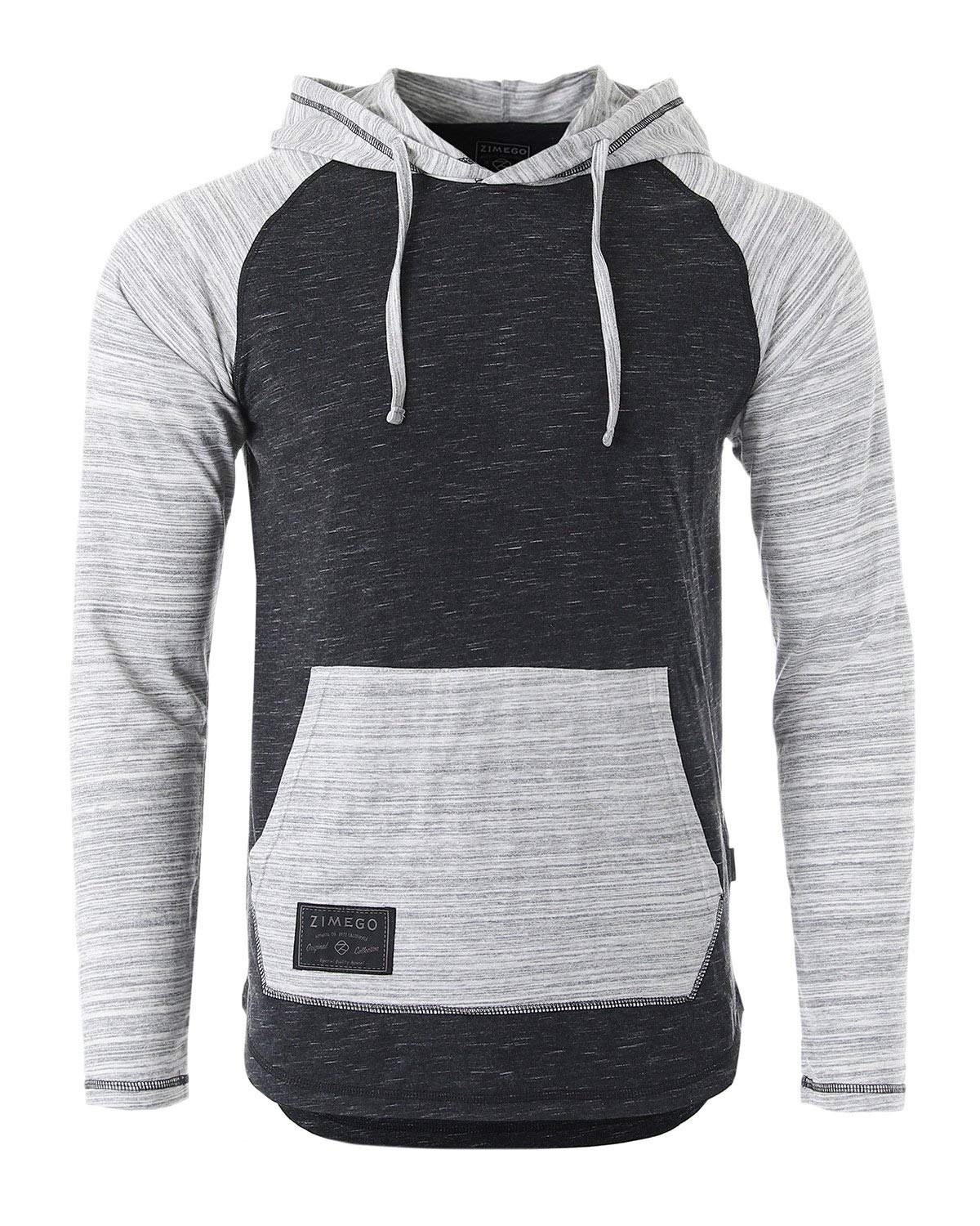 ZIMEGO Men's Long Sleeve Color Block Raglan Hooded Henley Shirt - Lightweight Pullover Hoodie for Casual Wear, Street Style & Outdoor Activities