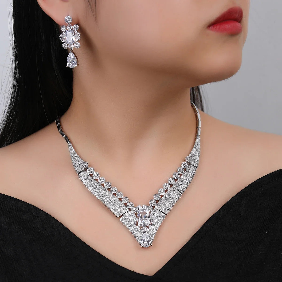 Luxury 2-Piece White, Red, Green Necklace & Earrings Set - Cubic Zirconia Women's Jewelry for Wedding, Party & Special Occasions - CN11227 | Perfect for Bridal Accessories, Anniversary Gifts & Evening Events