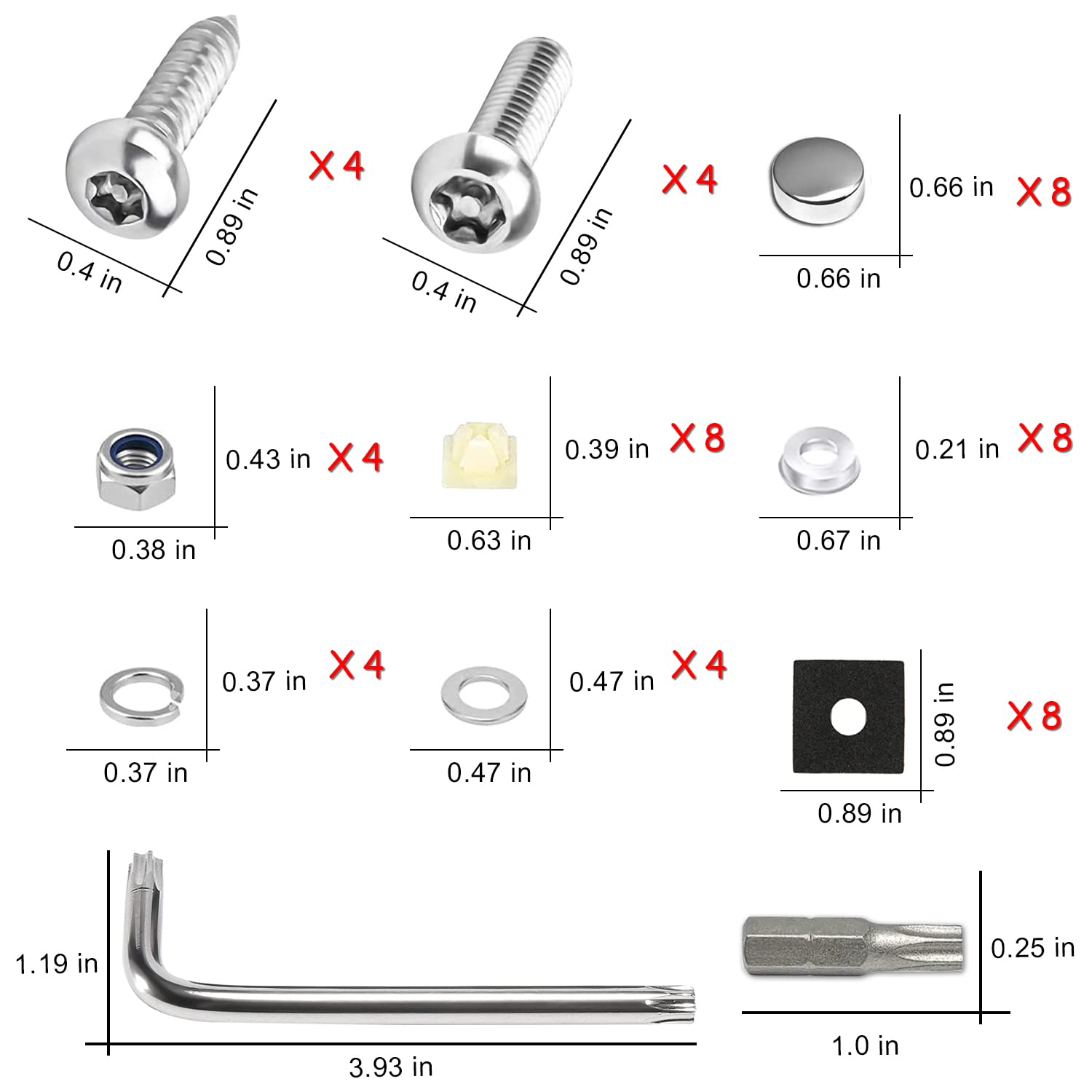 Anti Theft License Plate Screws Kit - 304 Stainless Steel with Chrome Caps for Secure Car Mounting