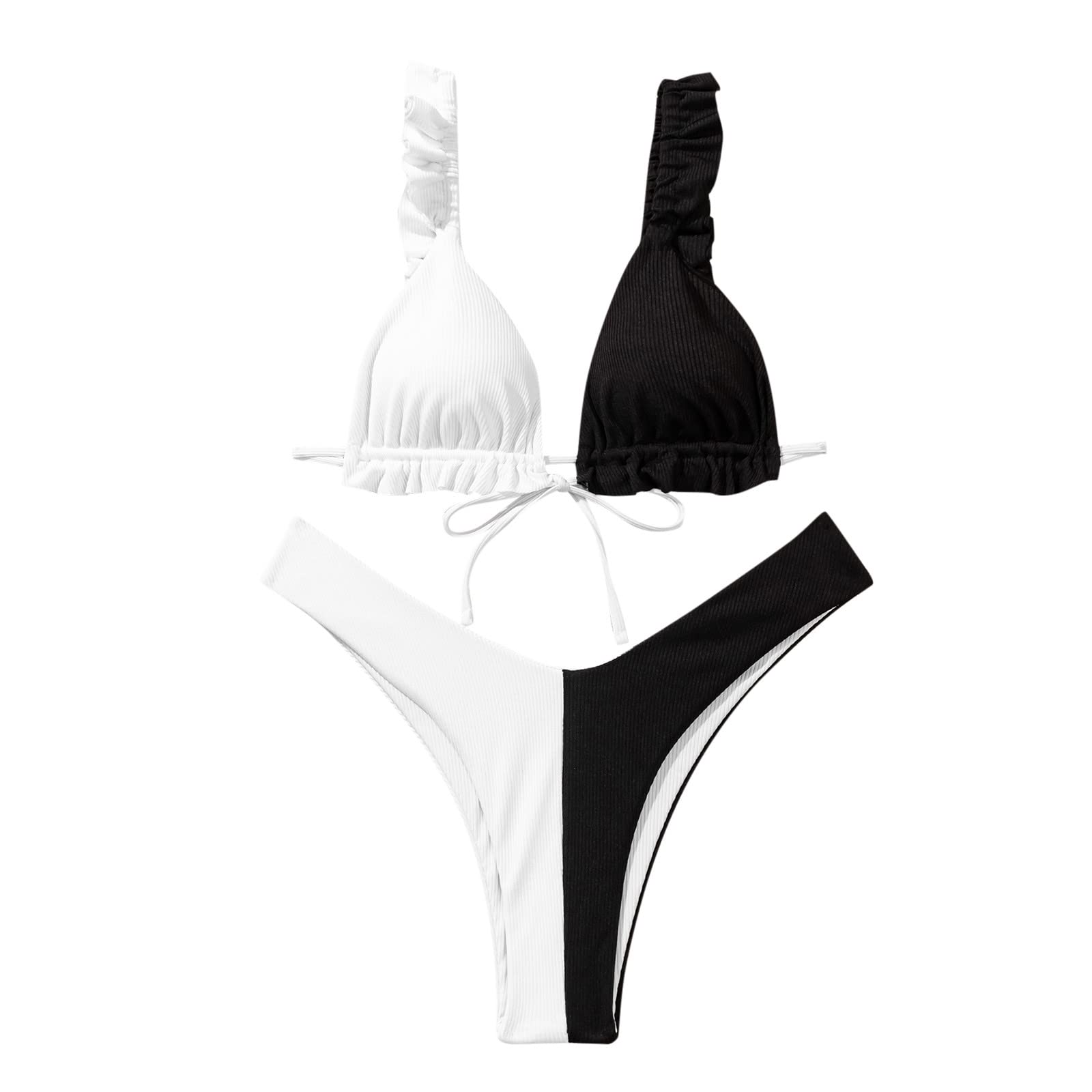 Women's Push-Up High Neck Ruffle Swimsuit Set - Sporty Ruched Bathing Suit for Swimming, Beach Vacation & Pool Party