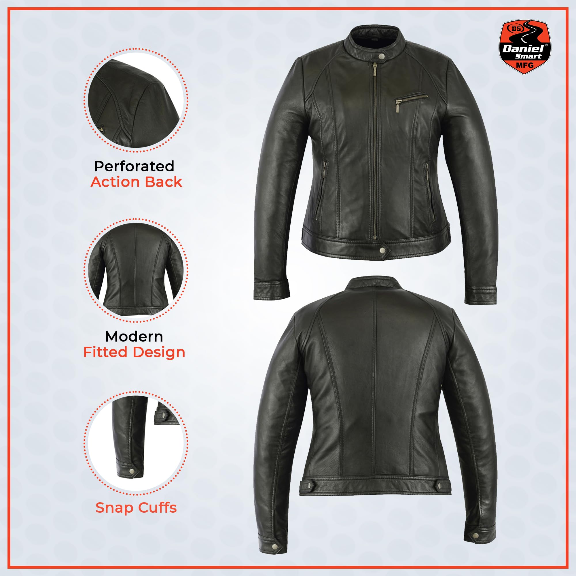 Daniel Smart Women's Motorcycle Jacket - Genuine Lambskin Leather Biker Jacket with Lightweight Design & Multiple Pockets for Riding, Travel & Outdoor Adventures