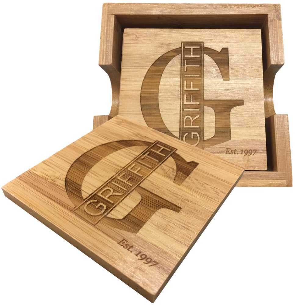 Custom Personalized Bamboo Coasters Set of 4 - Engraved Wood Drink Coasters for Coffee Table, Wedding Gifts for Couples - Perfect for Home Decor, Housewarming & Anniversary Presents