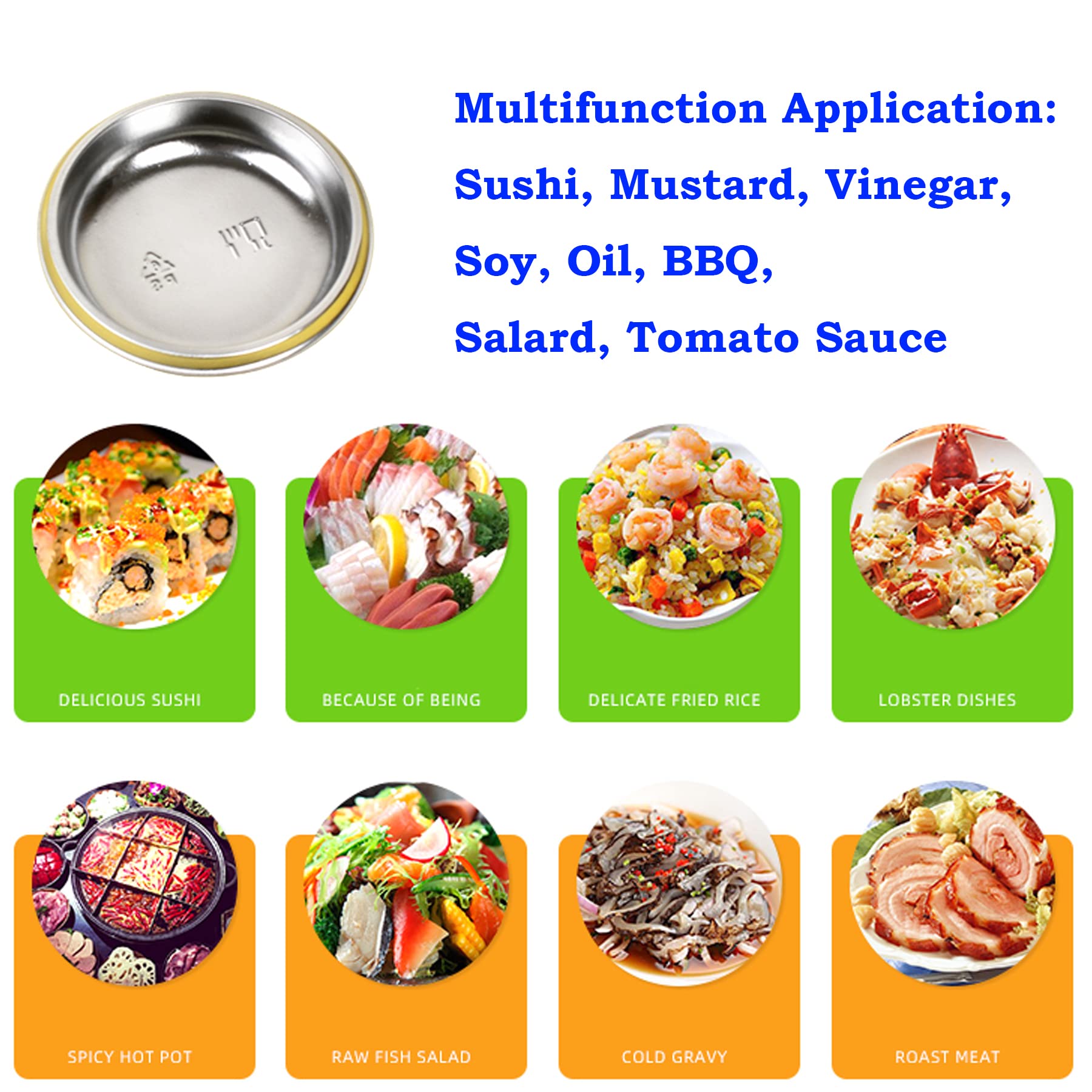 QJFCare 100Pcs Round Disposable Sauce Dishes - Mini Dipping Dessert Plates, Soy Sauce Bowls, Seasoning Dishes for Home, Restaurant & Party Use - Silver (Ideal for Sushi, Appetizers, Condiments & Small Snacks)