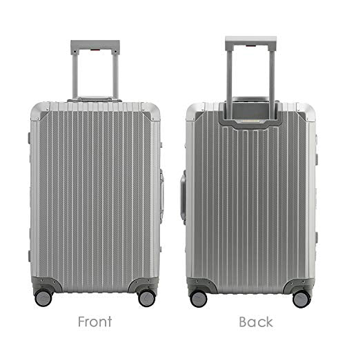 Premium All-Aluminum Hard Shell Suitcase with 360° Spinner Wheels - Lightweight & Durable Checked Luggage (Carbon Fiber Silver, 29 Inch) - Perfect for Business Travel & International Vacations