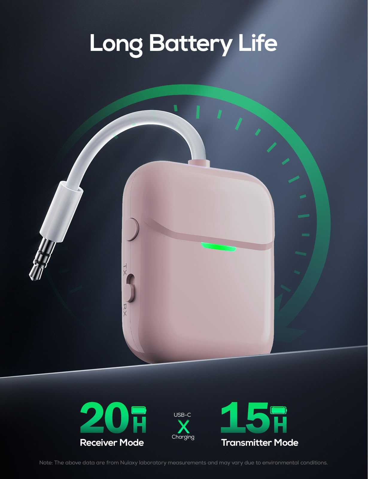 Nulaxy Air In-Flight Bluetooth 5.0 Audio Transmitter & Receiver - Wireless Adapter for 2 AirPods/Headphones, Compatible with 3.5mm Aux Jack on Airplanes, Gym Equipment (Pink) | Perfect for Travel, Workouts & In-Flight Entertainment