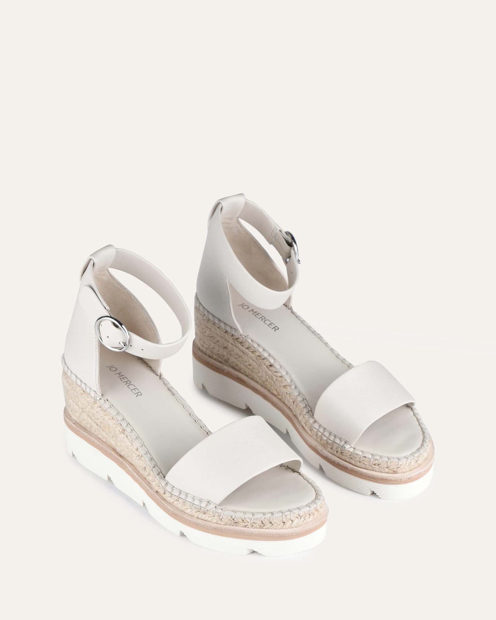 Kelly Women's Mid Heel Leather Wedge Sandals - Comfortable Bone Color Casual Shoes for Summer Outfits, Beach Vacations & Office Wear