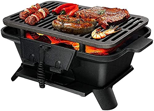 Portable Cast Iron Charcoal Grill for Outdoor Cooking - Double-Sided BBQ Grill Stove with Removable Grid for Camping, Backpacking, Picnics & Tailgating (Black) - Perfect for Grilling Burgers, Steaks & Vegetables in Your Backyard or RV Trips