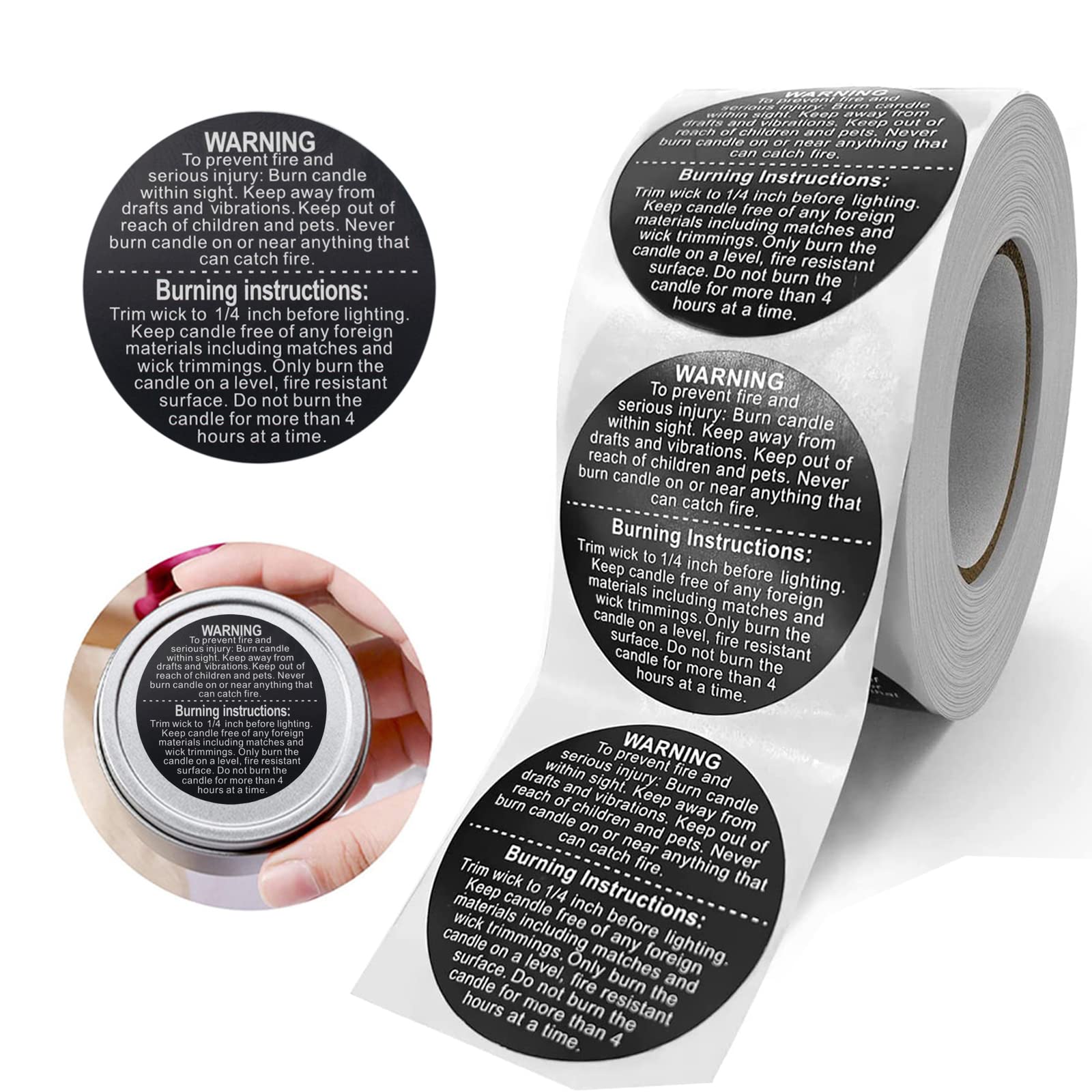 1000 PCS Black Candle Safety Stickers - 1.5 Inch Round Waterproof Warning Labels for Candles | Modern Fireproof Decals for Candle Jars, Containers & Gifts | Home Decor, Wedding Favors & DIY Crafts