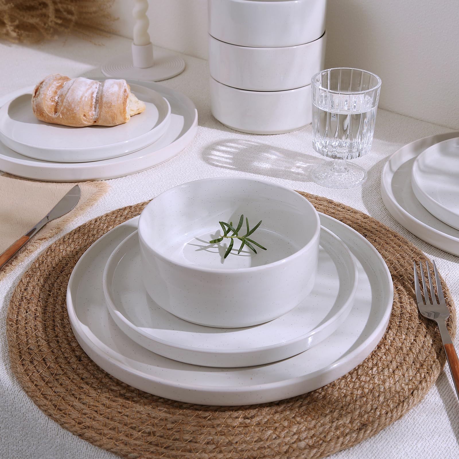Famiware 12-Piece Dinnerware Set - Nebula Plates & Bowls for 4, White Porcelain Tableware | Perfect for Family Dinners, Parties & Everyday Use