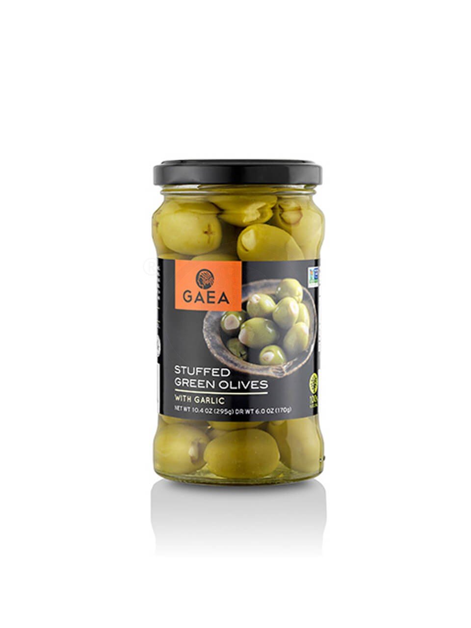 Gaea Garlic Stuffed Olives - 6.2 oz (Pack of 4) | Premium Mediterranean Snack | Perfect for Charcuterie Boards, Cocktail Garnish & Healthy Snacking