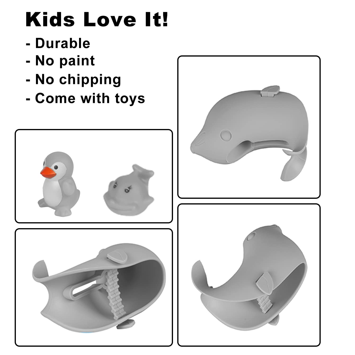 Soft Silicone Baby Bathtub Faucet Cover - Safe Bath Spout Protector for Kids, Gray Sea Lions Design - Prevent Bumps & Injuries During Bath Time - Perfect for Baby & Toddler Bathroom Safety Accessories