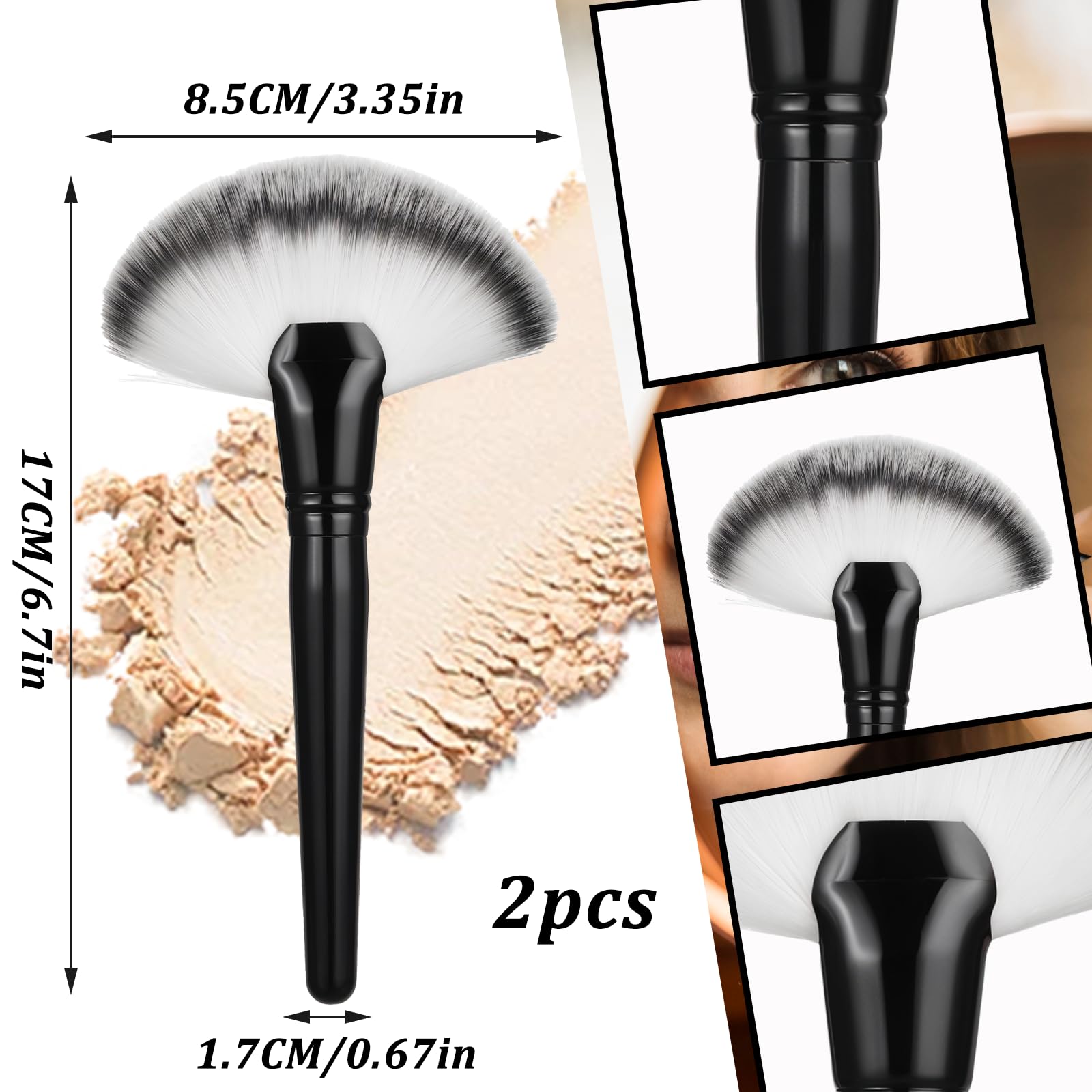 2 Pcs Soft Fluffy Fan Makeup Brush Set - White Bristles Powder & Highlighting Brush for Face & Body - Perfect for Loose Powder, Blush & Contouring - Ideal for Professional Makeup & Travel Touch-Ups