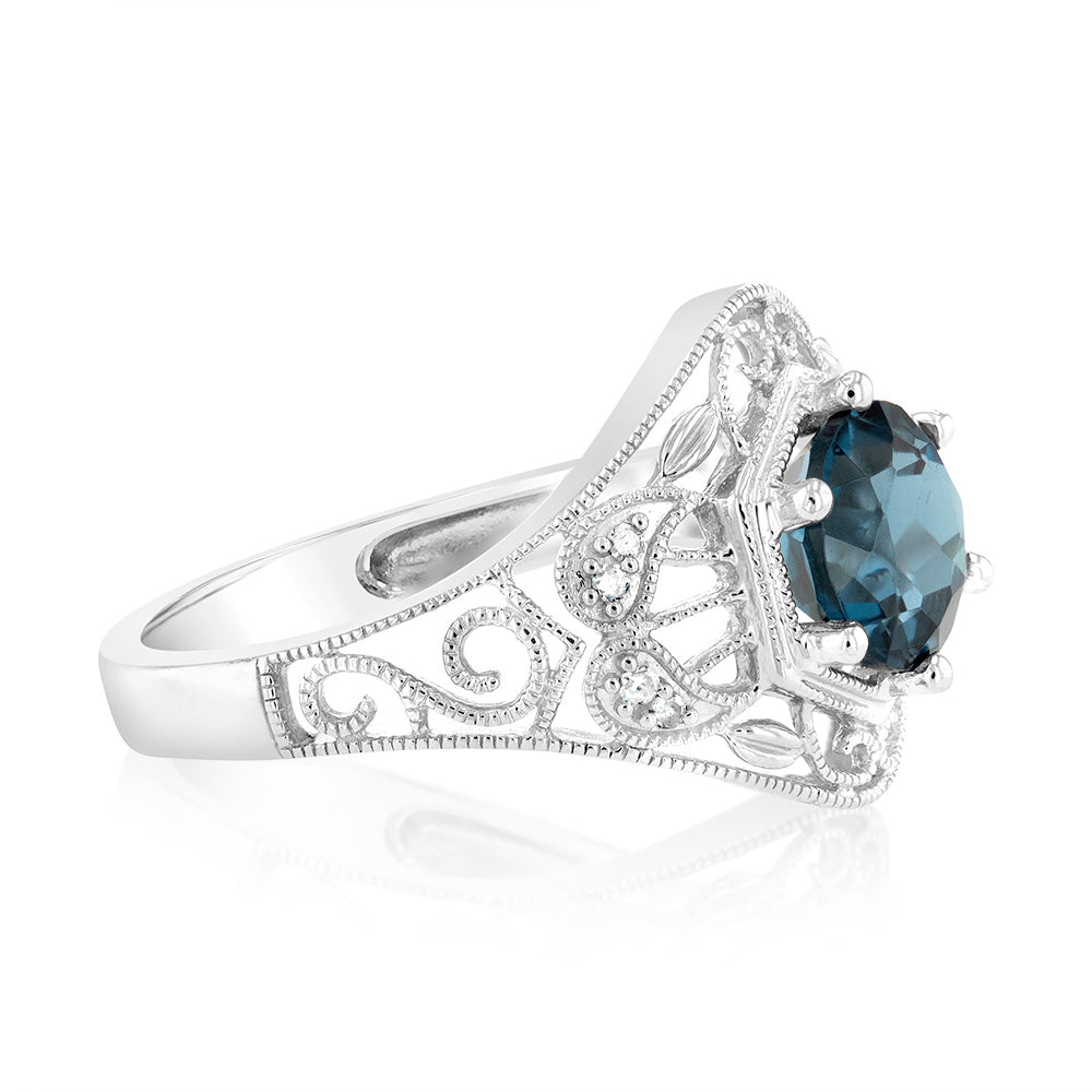 1.5 Carat London Blue Topaz & Diamond Sterling Silver Ring for Women - Elegant Engagement, Wedding, or Anniversary Gift