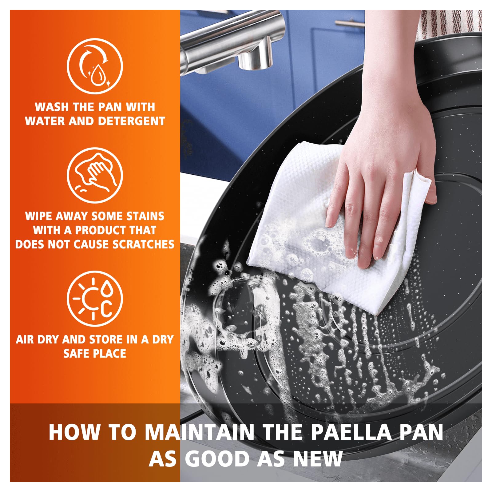 GRISUN 20-Inch Enameled Paella Pan – Nonstick Spanish Skillet for 14 Servings | Authentic Restaurant & Home Cooking | Perfect for Outdoor BBQs, Parties & Family Gatherings