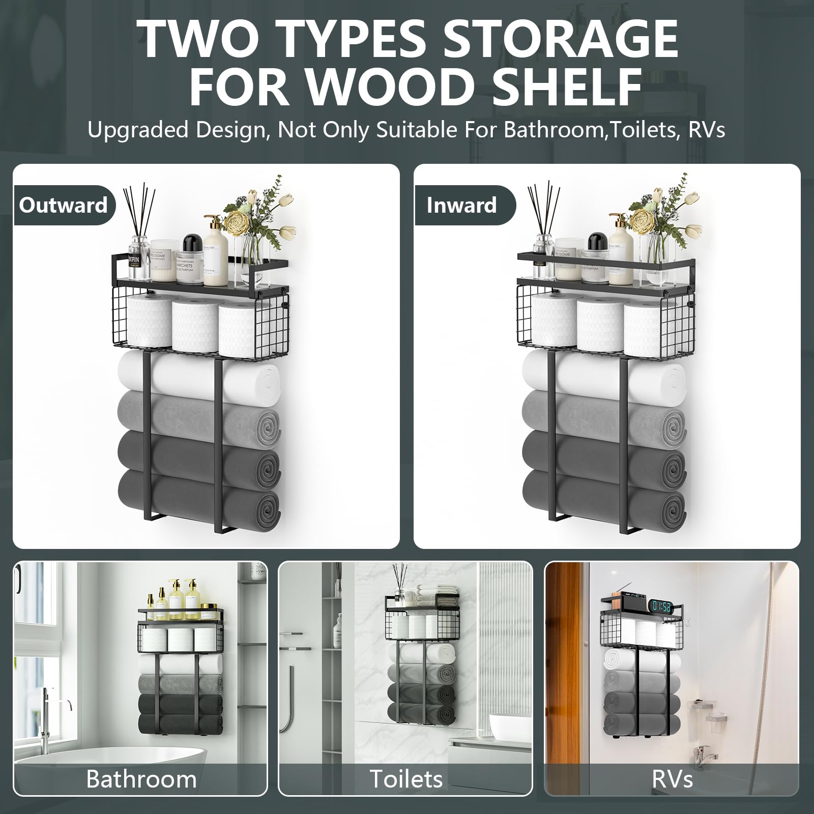 Stainless Steel Wall Mounted Towel Rack with Storage Basket - Space Saving Bathroom Organizer for Rolled Towels, Hand Towels & Toiletries - Perfect for Small Bathrooms, Apartments & Powder Rooms