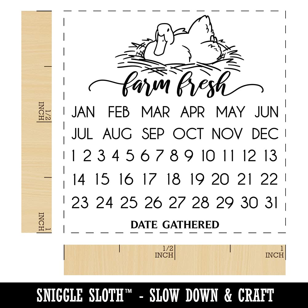 Farm Fresh Duck Egg Carton Perpetual Calendar Date Stamp - 1 Inch Self-Inking Rubber Stamper with Black Ink for Egg Dating, Farm Records & Food Safety Labeling