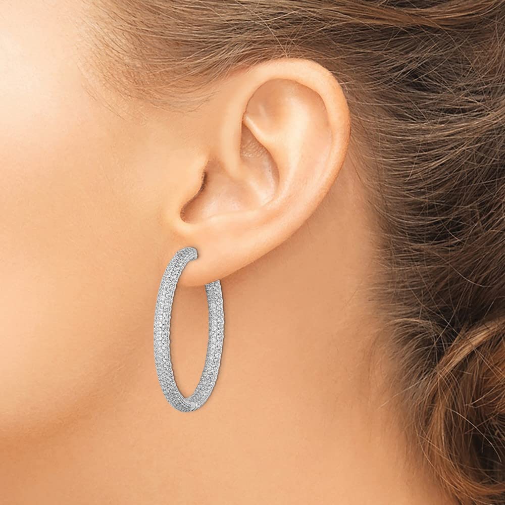 Sterling Silver Rhodium Plated Cubic Zirconia Hoop Earrings - 380 Stones, 47mm x 48mm - Elegant Gift for Women, Perfect for Parties & Special Occasions