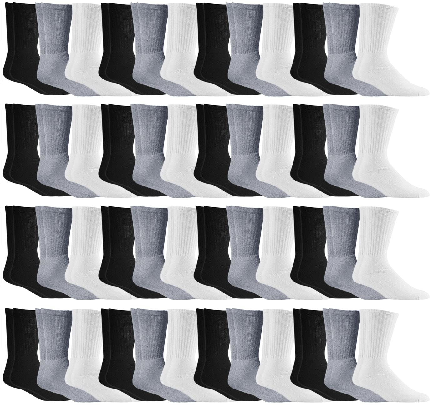 12 & 48 Pairs Bulk Wholesale Men's Cotton Crew Socks - Soft Ringspun Cotton, Multi-Pack Value Set for Everyday Wear, Work & Sports - Perfect for Office, Gym & Casual Outfits