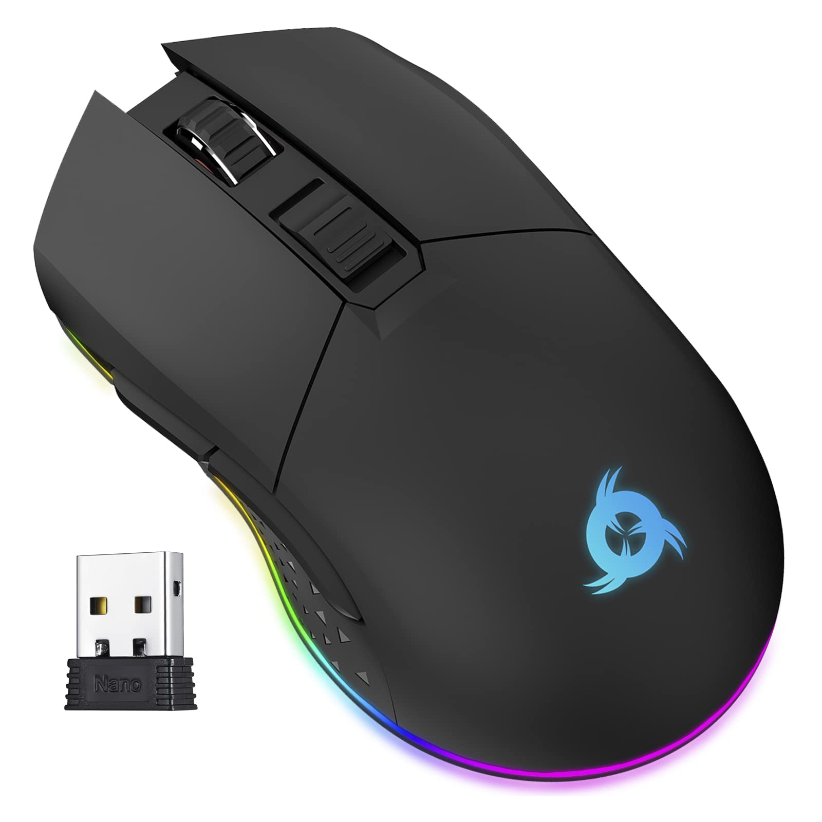 KLIM Blaze Rechargeable Wireless Gaming Mouse with RGB Lighting - 6000 DPI Optical Sensor, 7 Programmable Buttons - Long Battery Life for PC, Mac, PS4 & PS5 - Perfect for FPS, MMO Gaming and Office Work