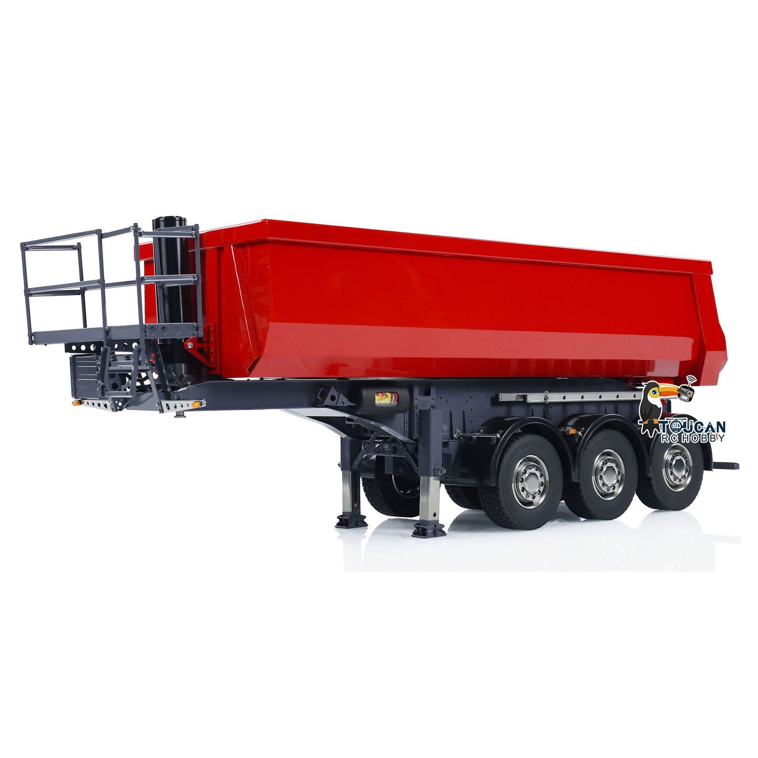 1/14 Scale 3 Axle Metal Hydraulic RC Dump Semi Trailer - Remote Control Tractor Truck Accessory for Hobbyists & Collectors | Ready-to-Run Assembled Model with Upgraded Paint | Perfect for RC Construction Site Scenes & Truck Show Displays