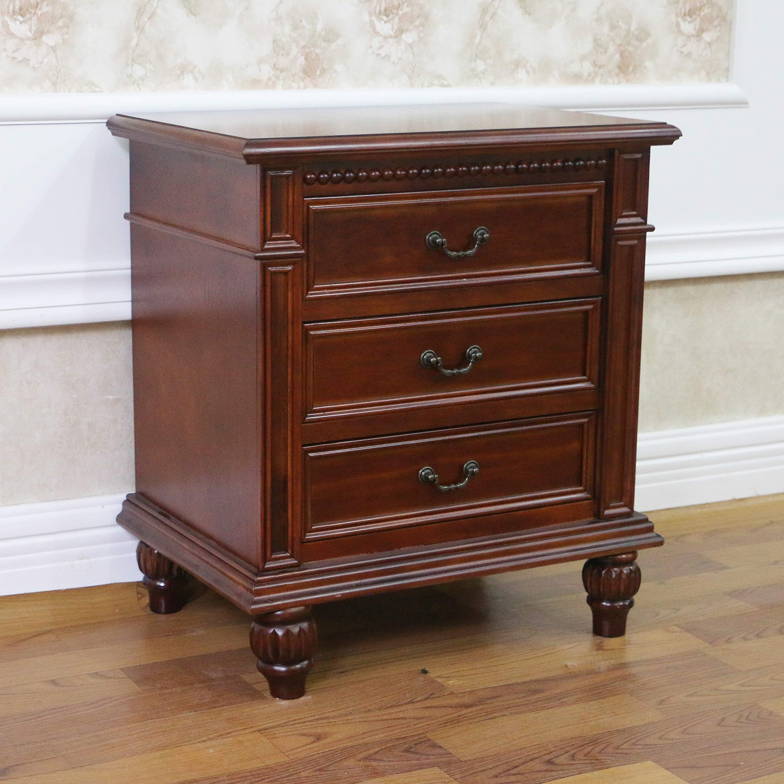 Hand Carved Windsor Wood 3-Drawer Lamp Table - International Caravan - Perfect for Living Room, Bedroom & Office Decor