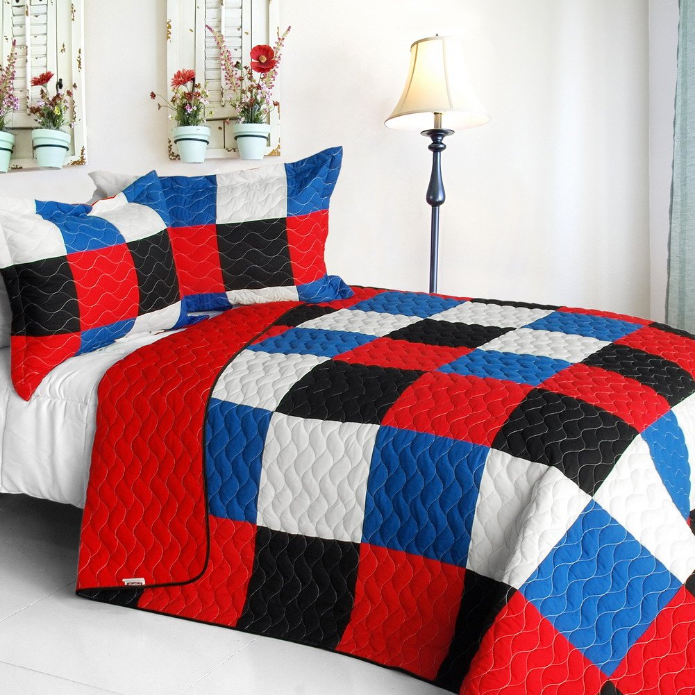 Delicate Plaid Vermicelli-Quilted Patchwork Comforter Set - Full/Queen Size Bedding for Cozy Bedroom Decor & Guest Room Essentials