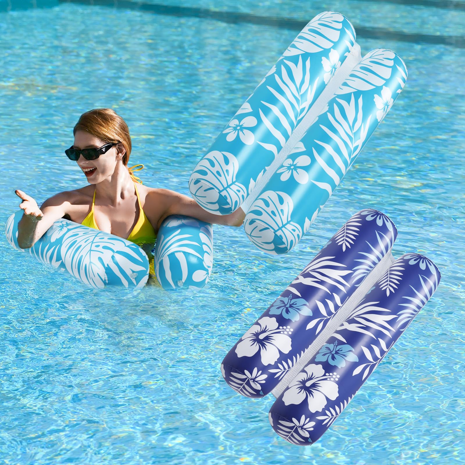 2 Pack Adult Pool Floats - 4-in-1 Inflatable Hammock Float with Non-Slip PVC Material for Swimming Pools, Lakes & Beach Relaxation - Blue