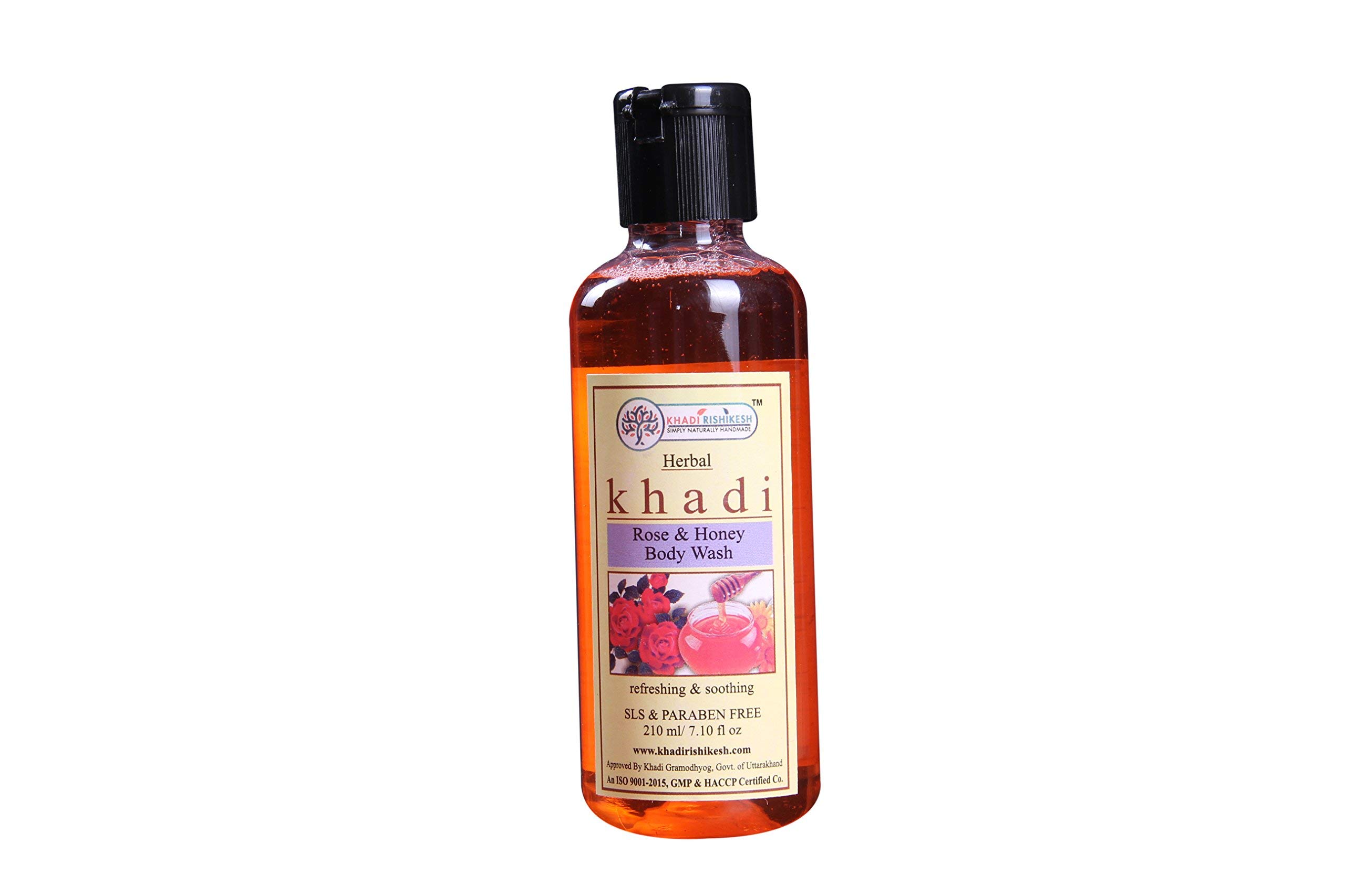 KHADI RISHIKESH Herbal Rose & Honey Body Wash - 210ml | Natural Ayurvedic Body Cleanser for Soft & Glowing Skin | Perfect for Daily Shower & Spa Relaxation at Home