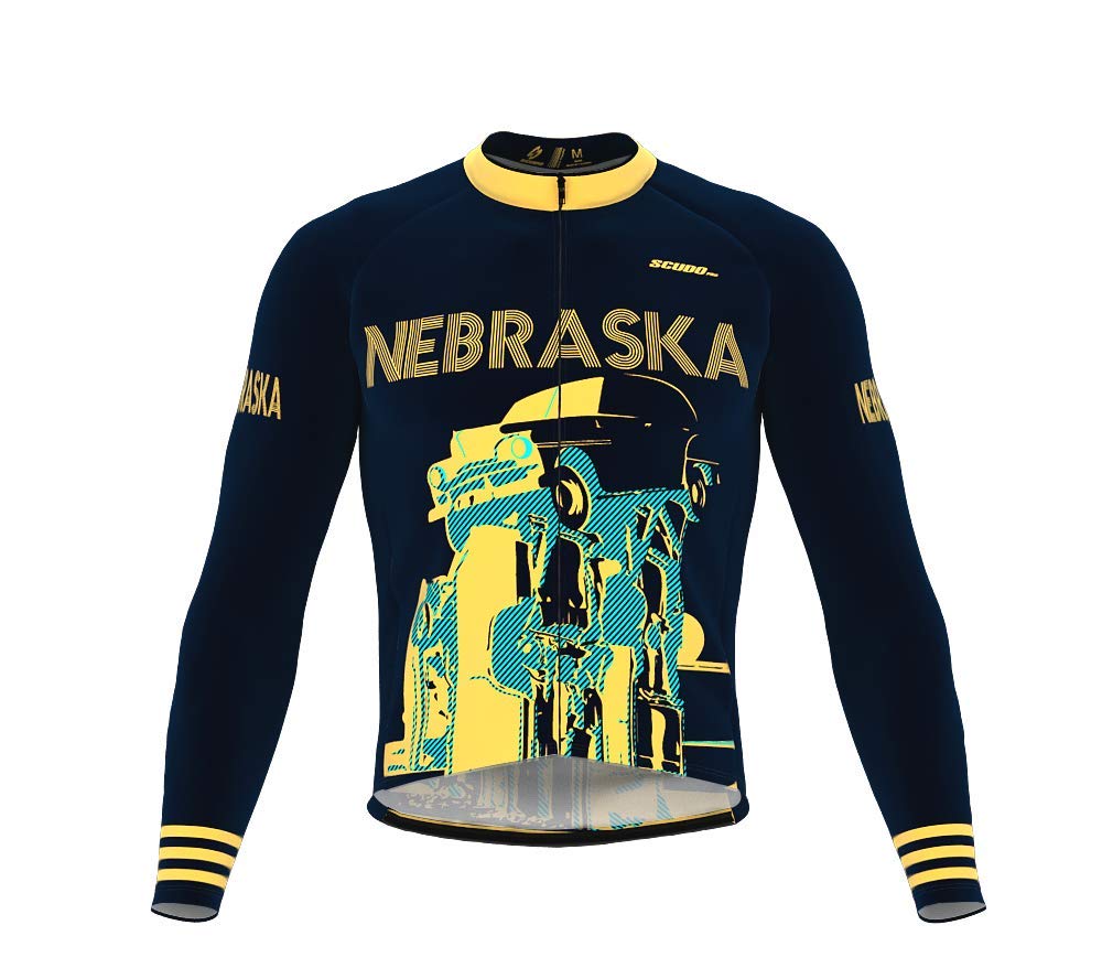 ScudoPro Thermal Long Sleeve Cycling Jersey for Men - Nebraska USA State Icon Design - Winter Bike Riding Gear for Cold Weather Cycling & Outdoor Sports