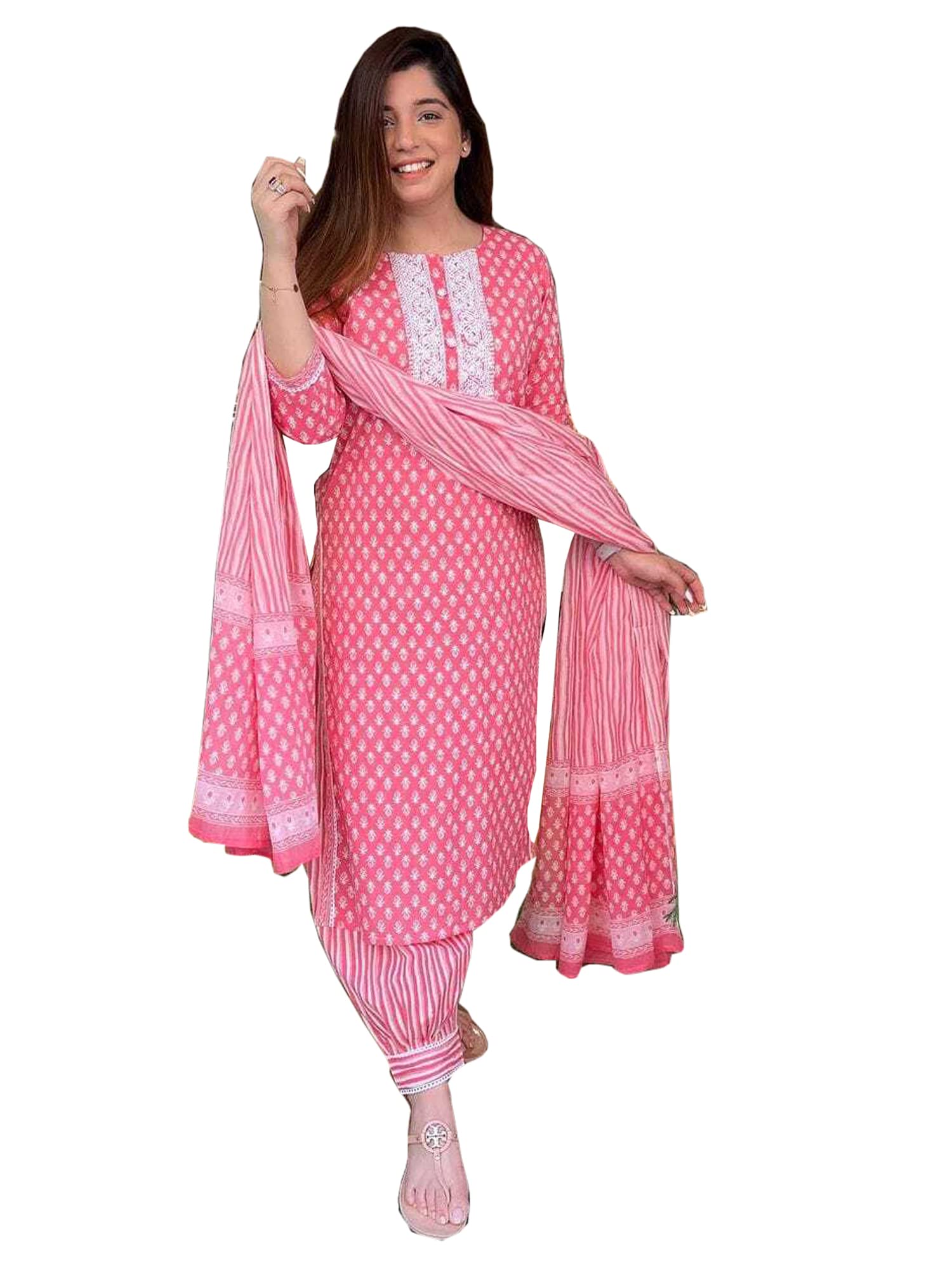 Indian Beautiful Printed & Gota Straight Kurti Afghani Salwar Mulmul Dupatta Women's Festival Kurta Set 424u - Elegant Ethnic Outfit for Weddings, Parties & Special Occasions