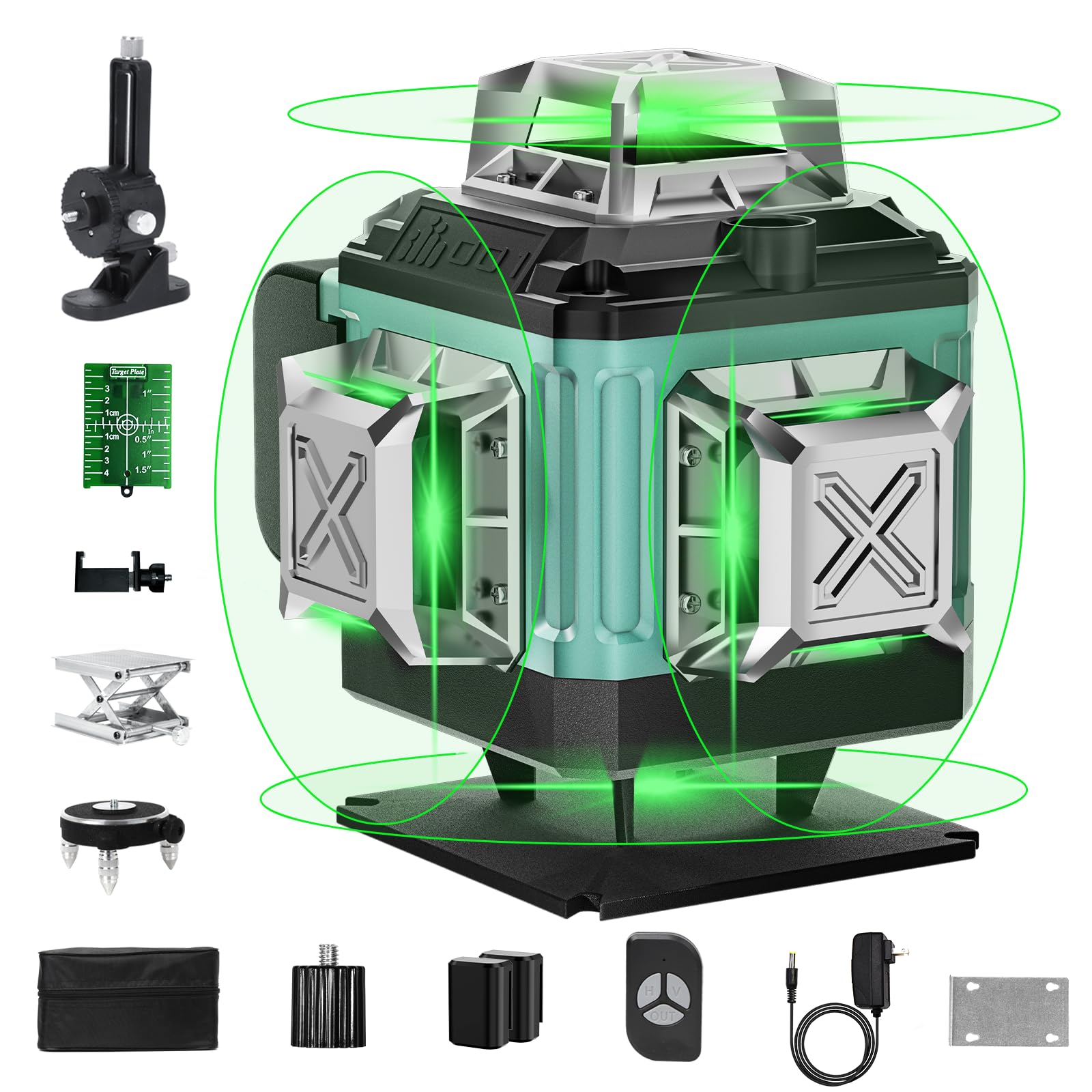 16-Line 360° Self-Leveling Laser Level - 4D Green Cross Line Laser Level for Construction, Picture Hanging & DIY Projects | Includes 2 Batteries, Magnetic Bracket & Remote Control | Perfect for Wall Mounting, Tile Installation & Home Renovation