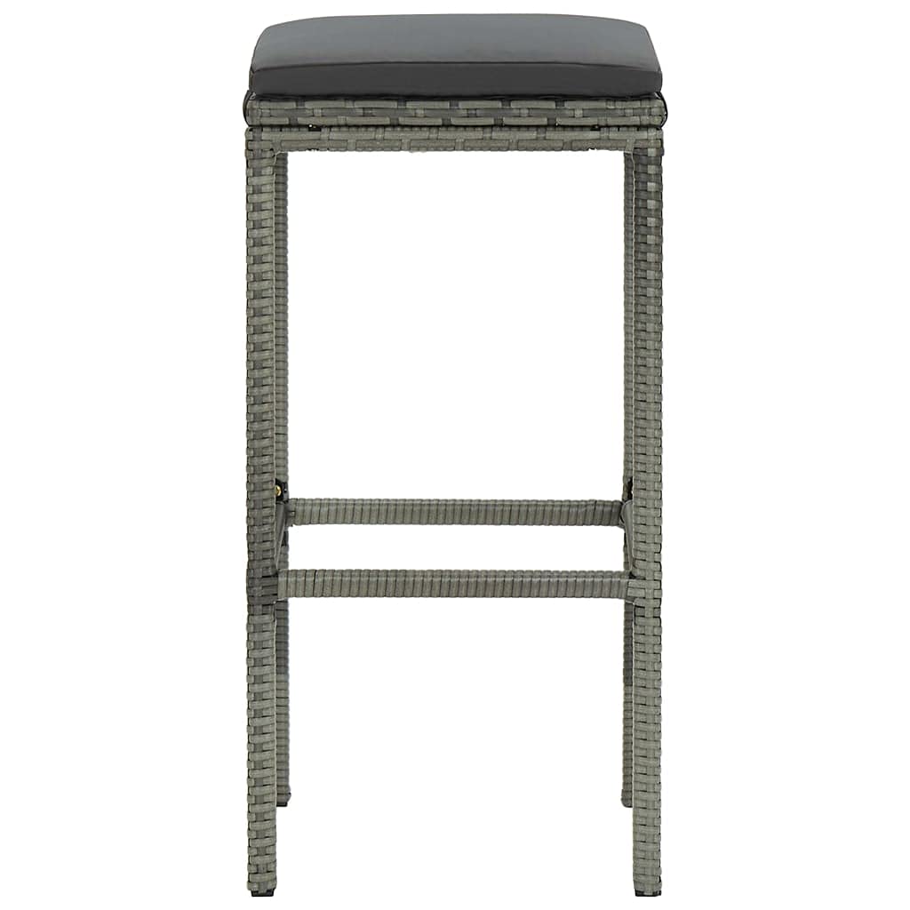 2 Pack Gray Poly Rattan Bar Stools with Cushions - Counter Height Swivel Stools for Kitchen Island, Breakfast Nook & Home Bar