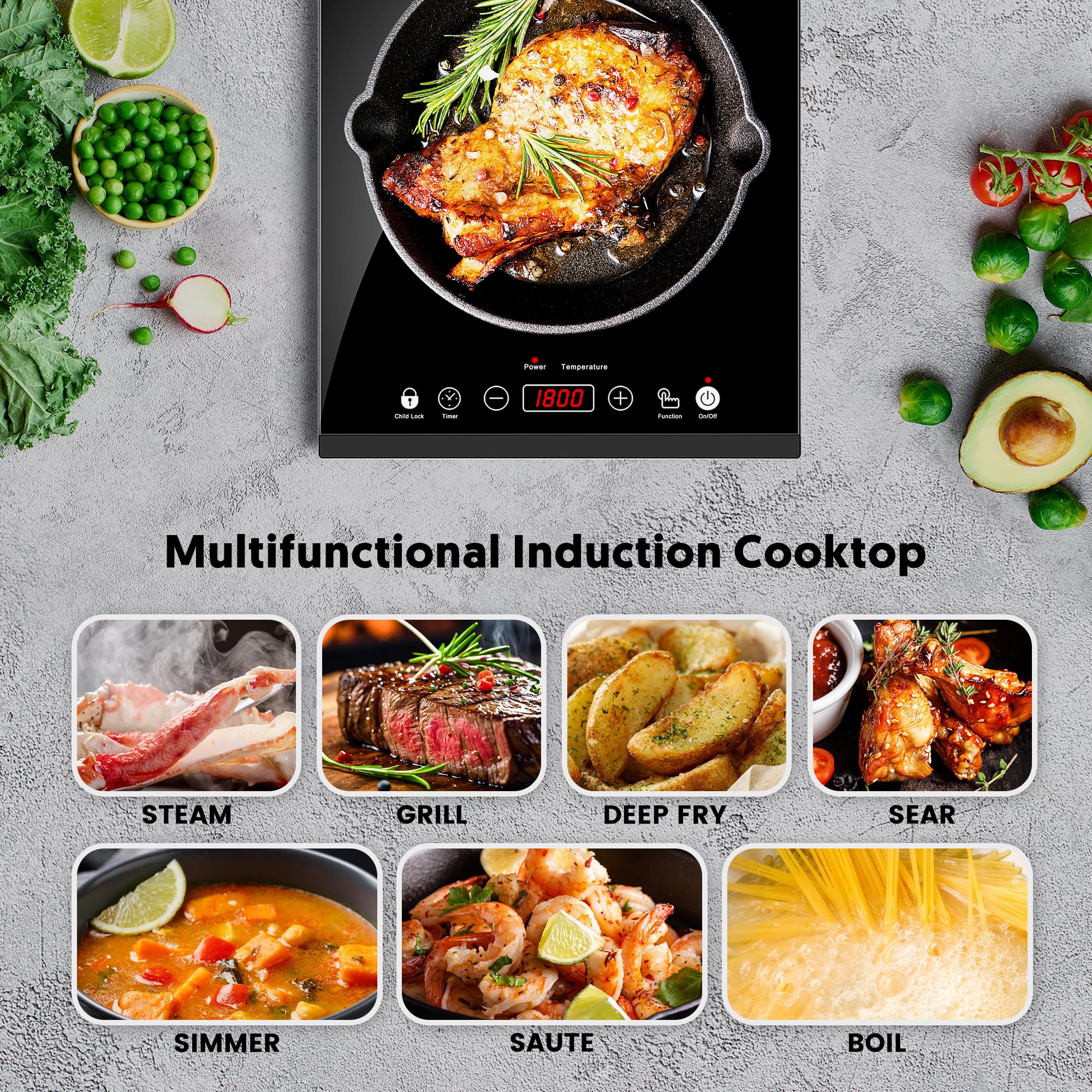 iSiLER 1800W Portable Induction Cooktop with Sensor Touch - 6.7